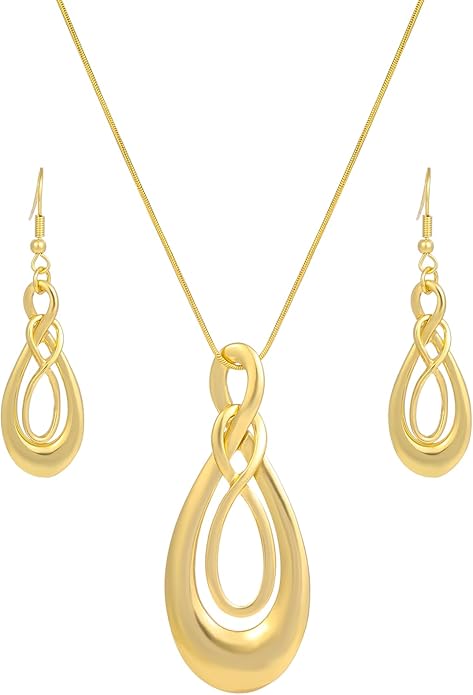 Madison Tyler Gold Plated Jewelry Set for Women | Silver Teardrop Pendant Necklace Trendy | Long Necklace with Snake Chain | Fashion Dangle Earring Set