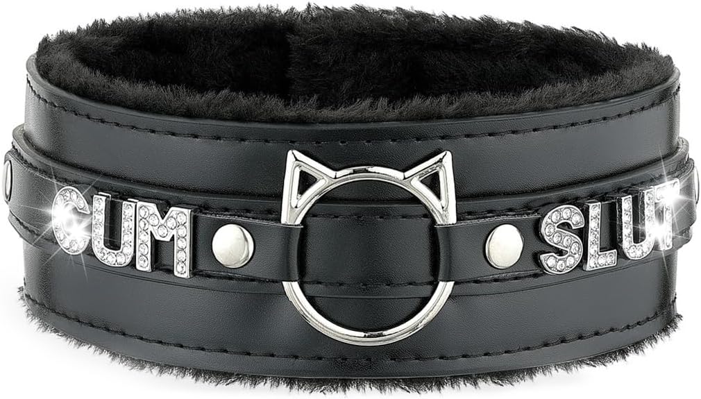 Handmade Collar Choker Necklace for Women – Cat Ear O-Ring Punk Goth Letter Choker,Black/Pink Furry Alt Fashion Jewelry
