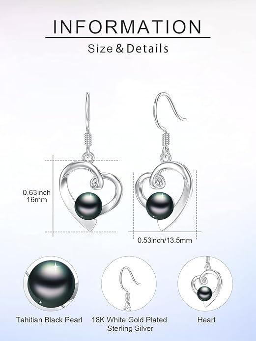 Tahitian Black Pearl Earrings Gifts for Women Wife Celtic Dangle Drop Earrings Wedding Birthday Anniversary Jewelry Valentines Christmas Day Gifts 925 Sterling Silver