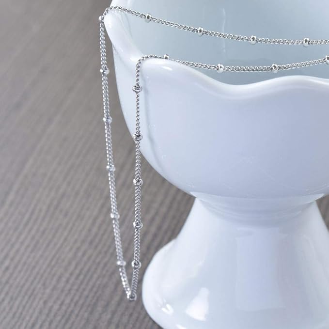 12PCS Silver Plated Brass Curb Chain Satellite Beaded Chains Bulk for Jewelry Making (18 Inch(1.5mm))
