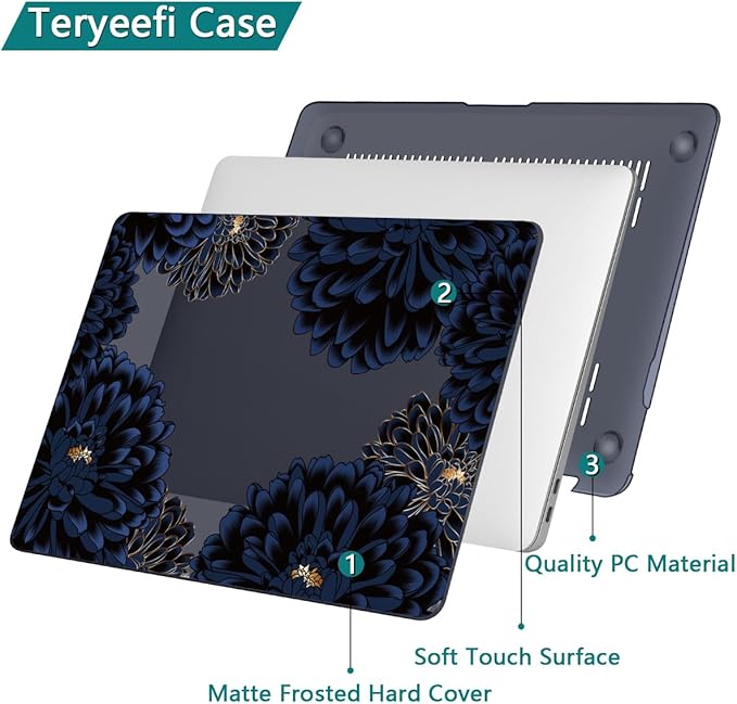 Teryeefi for MacBook Pro 13 inch Case Release 2016-2022, Fits Model A2338 A2251 A2289 A2159 A1989 A1708 A1706, Design Pattern Slim Cover+Keyboard Cover for 13 inch MacBook Pro M2 M1, Chrysanthemums