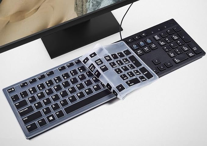 Keyboard Cover for DELL KB216 KB216b KB216t KB216d KB216p Wired & KM636 & Dell Optiplex 5250 3050 3240 5460 7450 7050 & Dell Inspiron AIO 3475/3670/3477 All-in one Desktop Keyboard -Black