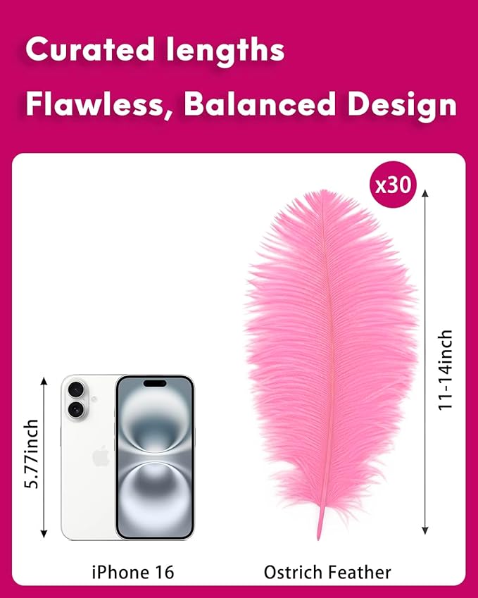 NEWONG 30pcs Pink Ostrich Feathers Natural Bulk 11-14inch(28-35cm) Vase Craft Wedding Home Party Centerpieces Christmas Day Decoration