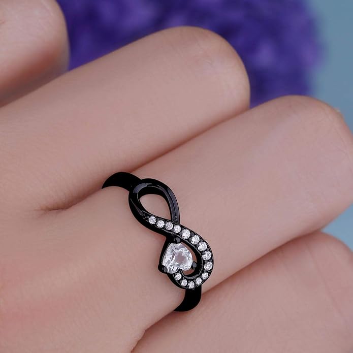 JO WISDOM Promise Ring for Women Sterling Silver Infinity Heart Promise Rings for Her Birthstone Cubic Zirconia Friendship Ring Size 5-12