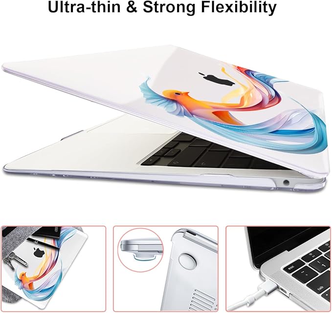 Compatible with 2021 2020 2019 2018 MacBook Air 13 inch Case M1 A2337 A2179 A1932, Pattern Plastic Hard Shell Case & Screen Film & Keyboard Cover for MacBook Air 13 M1 Touch ID, Ribbon Bird