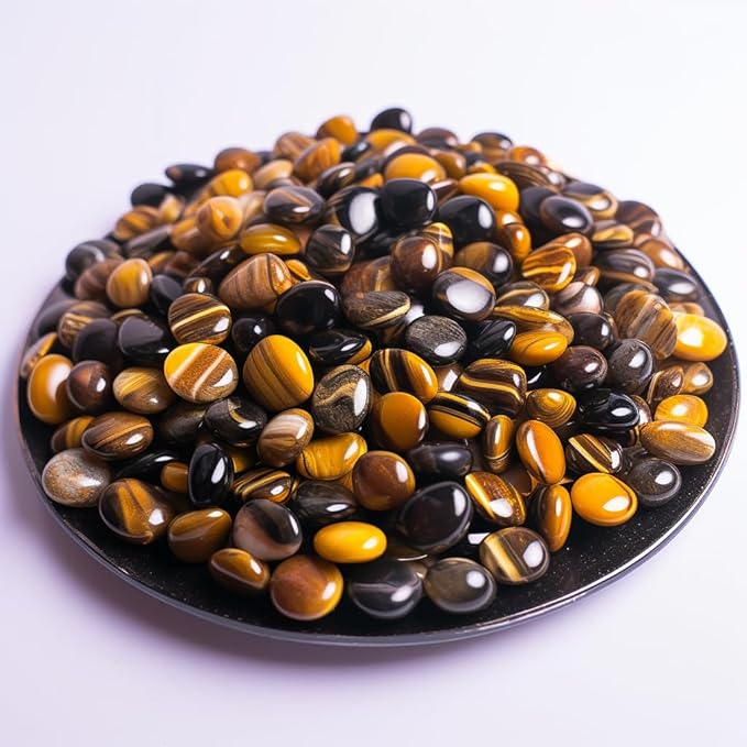 Polished Tigers Eye Rounded Crystal Chips 200 Pcs - 0.3" 10 oz Tumbled Stone Chips Crushed Sea Glass Stones Healing Reiki Crystal Making Home Decoration