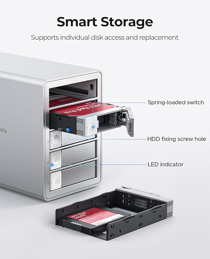 ORICO Daisy-Chain 5-Bay Hard Drive Enclosure External USB 3.2 Gen 2 Aluminum Das Enclosure Support 22TB and Expansion Max Up to 330TB for 3.5-inchs HDD -9958C3
