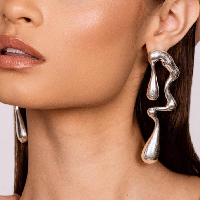 Teardrop Earrings Gold Palated Earrings Large Irregular Geometric Studs Big Lightweight Waterdrop Earrings Jewelry for Women