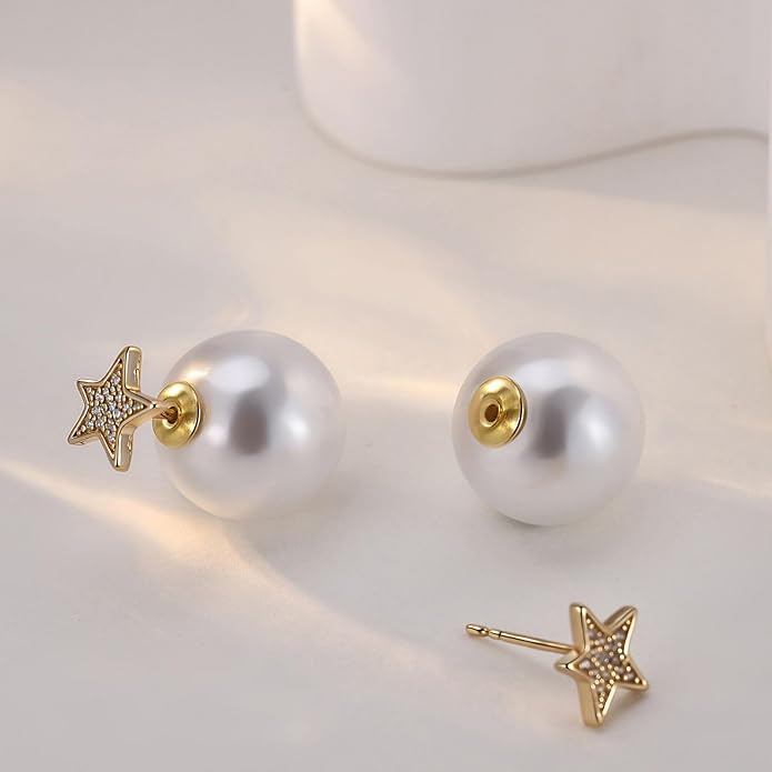 Pearl Stud Earrings for Women Stainless Steel Unique Statement Small Pearl Enamel Button Statement Vintage Earring Jewelry