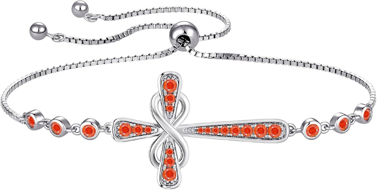 YL Cross Bracelet 925 Sterling Silver Infinity Sideways Link Bracelet Birthstone Jewelry for Women