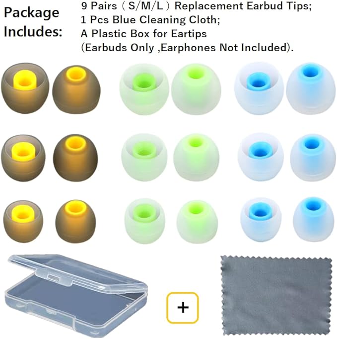Earbuds Replacement Tips Silicone Earbud Tips Ear Gels Fit for Inner Hole from 3.8mm - 5.1mm Earphones 9 Pairs S/M/L