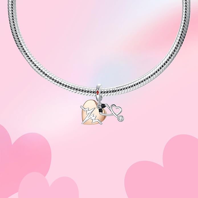 Birthday Fashion Love Heart Dangle Charm 925 Sterling Silver Charms fits Bracelets and Necklace Pendant Bead Charms Jewelry Present for Women Family Friends