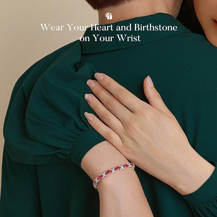 Iefil Valentines Day Gifts for Her, Oval Birthstone Tennis Bracelets for Women Wife Unique X O Design Fine Jewelry Anniversary Birthday Gift 925 Sterling Silver Birthstone Jewelry for Mom Girlfriend