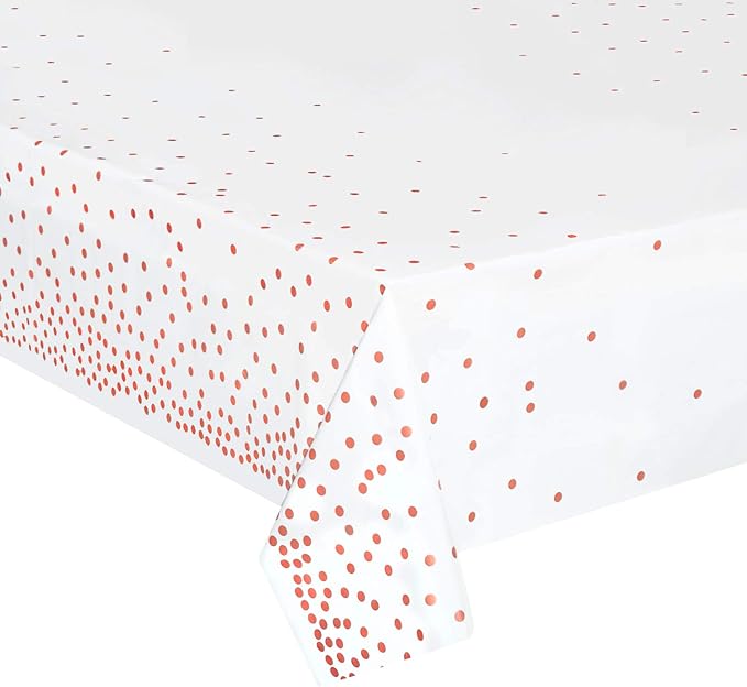 12 Pack Plastic Tablecloths for Rectangle Tables, Waterproof Disposable Party Table Cloths with Rose Gold Dot, Table Covers for Decorations, Baby Shower, Birthday, Wedding, 54” x 108”