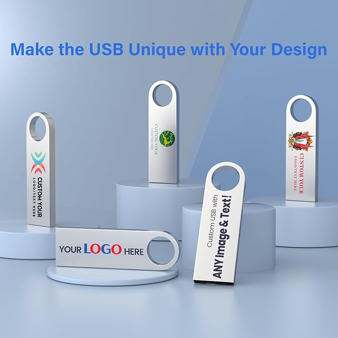 Customizable Flash Drives 256MB, Wooolken Personalized USB 2.0 Thumb Drives 10/20/50/100 Pack, Logo Pendrive Custom Memory Stick USB Engraved Logo (Metal)