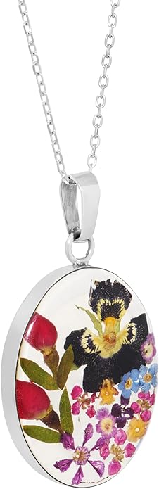 Amazon Essentials Sterling Silver/Gold Over Sterling Silver Pressed Flower Pendant Necklace