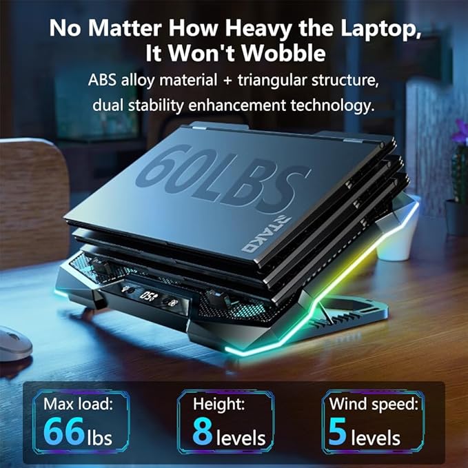 G-STORY Gaming Laptop Cooling Pad, RGB Lights Laptop Cooler with 10 Powerful Turbo Fans for 12-18 Inch Notebooks,8 Height Adjustable Stand and 1 USB Port
