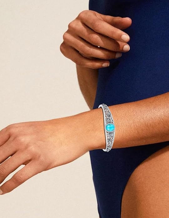 Genuine Turquoise Cuff Bracelet for Women, Sterling Silver Western Vintage Floral Bangle Native American Jewelry, For 6.5-7.5 Inch Wrists