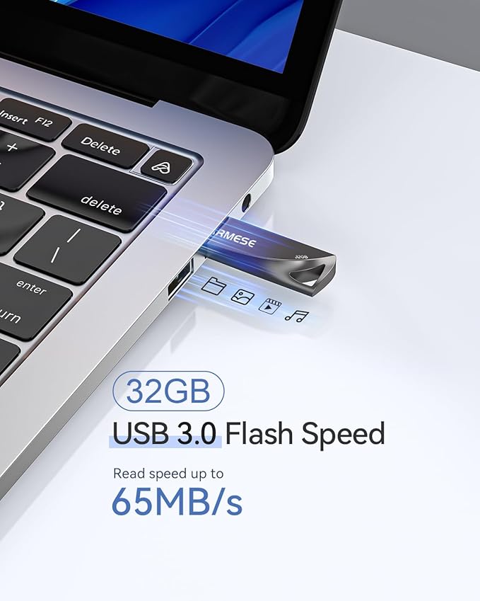 32GB USB 3.0 Flash Drive, Waterproof Metal USB Memory Stick, Slim Thumb Drive Portable Pen Drive with Keychain Hole Stylish Jump Drive for PC Computer Car - Gray