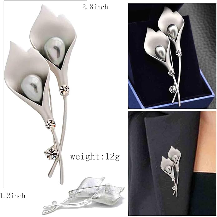Crystal Pearl Flower Brooches Pins Fashion Beautiful Created Rhinestone Floral Brooch Good Idea for Party Dance Wedding Banquet for Elegant Women Girl