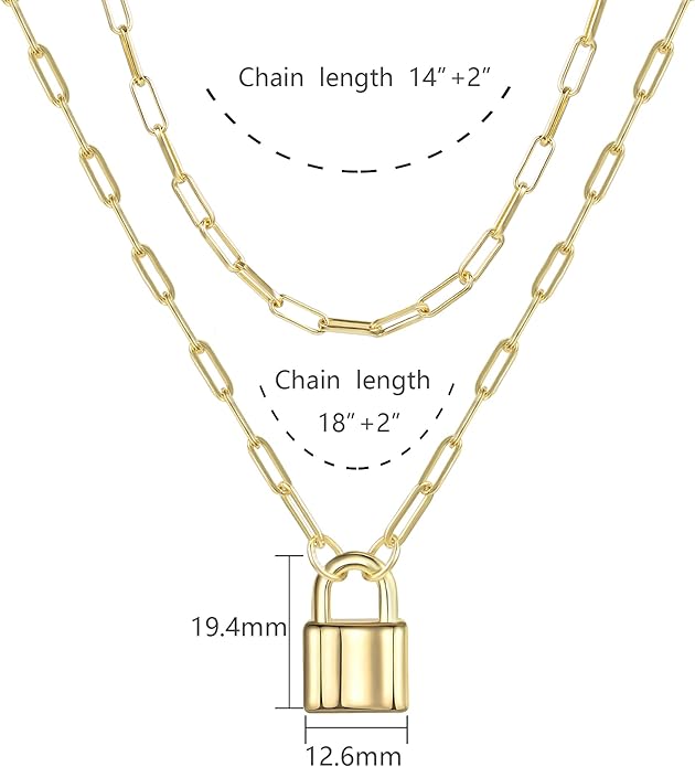 BOUTIQUELOVIN 14K Gold Plated Lock Necklace for Women Paperclip Link Chain Padlock Necklace Non-Tarnish