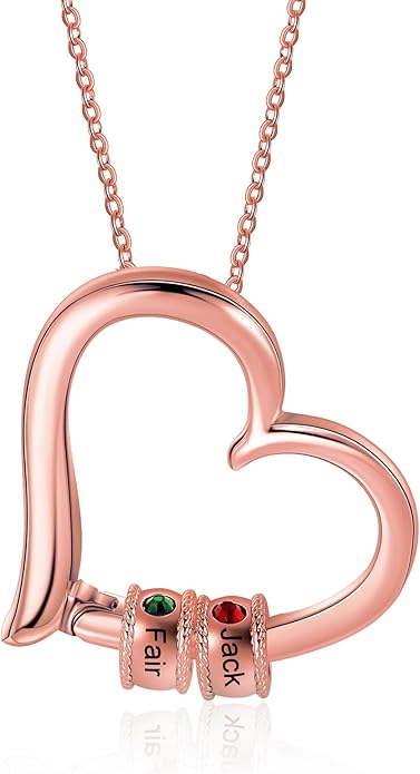 Personalized Women's Pendant Necklace 925 Sterling Silver with 1-5 Simulated Birthstone Names Customized Heart Shape Cubic Zirconia Necklace