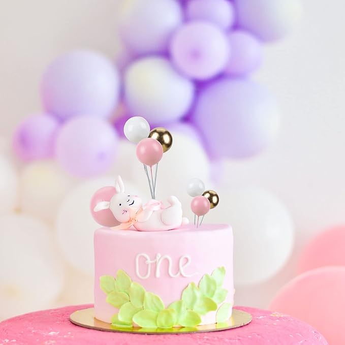 Gyufise 30Pcs Mini Balloon Cake Topper Foam Ball Cake Picks Cupcake Faux Pearl Balls DIY Cake Insert Topper Baking Decoration for Anniversary Graduation Birthday Party Baby Shower White Pink Gold