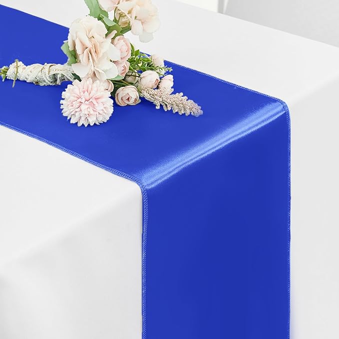 10 Pack Satin Table Runner Royal Blue 12 x 108 Inch Long,Satin Silk Table Runner for Wedding,Birthday Party and Banquet(Royal Blue,10 Pack)