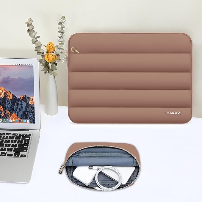 MOSISO 15-15.6 inch Laptop Case, 16 inch Puffy Laptop Sleeve Compatible with MacBook Pro 16, HP Dell ASUS Acer Toshiba Lenovo Notebook Computer, Polyester Horizontal Bag with Small Case, Mocha