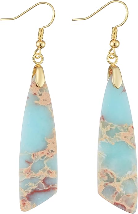 Boho Women Natural Stone Earrings Unique Healing Imperial Jasper Gemstone Energy Hypoallergenic Lightweight Dangle Drop Earrings Multiple Styles Earrings Jewelry for Birthday Party Gift