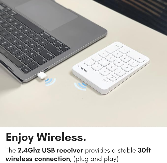 Macally USB C Wireless Number Pad | Numeric Keypad for Mac MacBook iMac | Wireless 10 Key for Laptop PC Computer Notebook Surface Chrome (2.4G USB) Perfect for Data Entry Numpad Number Keyboard
