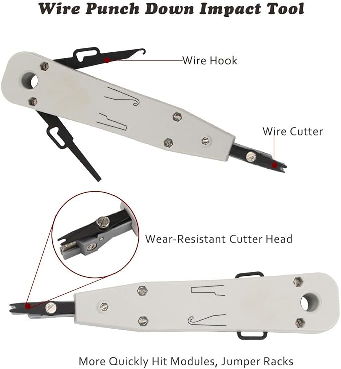 Delgada RJ45 Ethernet Network Crimping Tool Kit for Cat6 Cat5e Cat5 Crimp Tool, with 10pcs Cat5 Cat5e Connectors, 10pcs Covers, Network Cable Tester, Cutter and Stripper