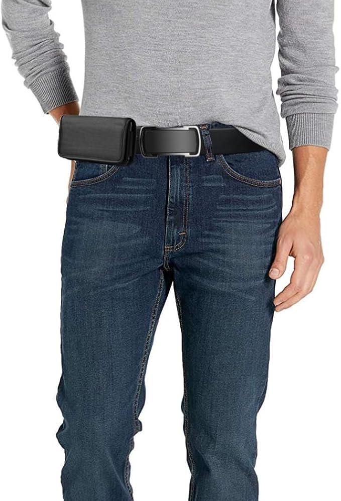 Nylon Cell Phone Holster for Samsung Galaxy A01 A10e S10 S9 S22 5G, LG K30 Phoenix 5 Aristo 5, Orbic Maui+, TCL Signa - Horizontal Case Canvas Waist Carrying Pouch with Belt Clip/Loops, Black