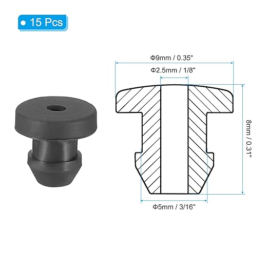 PATIKIL 5mm / 3/16 Inch Drill Hole,1/8 Inch ID Rubber Grommets, 15Pcs Top Hat Grommet for Wiring Eyelet Ring Gasket Automotive Firewall Cable Hole Plugs Wires Protection, Black
