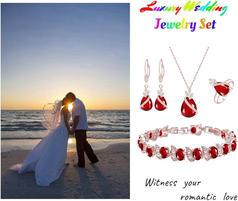 LMXXVJ Jewelry Set for Women,Teardrop Cubic Zirconia Necklace Earrings Adjustable Ring Bracelet Jewelry Set Formal Jewelry Gift
