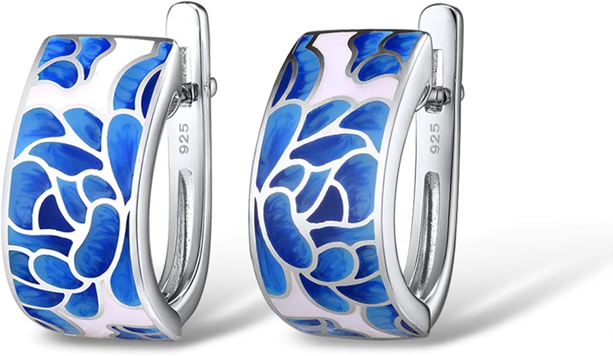 Santuzza 925 Sterling Silver Enamel Pattern Dangle Earrings