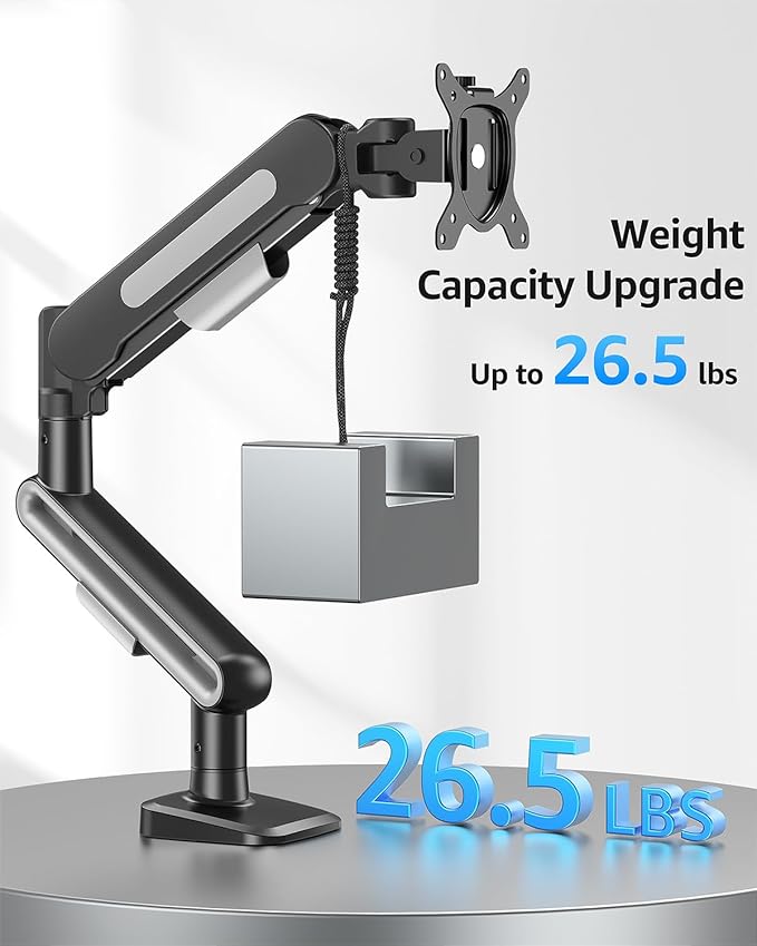 MOUNTUP Single Monitor Desk Mount for 4.4-26.5lbs, Heavy Duty Monitor Arm for 40 39 37 34 32 27inch, Full-Motion Monitors Stand, Height Adjustable Gas Spring Monitors Arm with C-Clamp＆Grommet Base