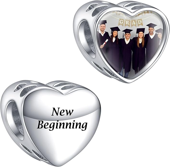 Annmors Personalized Photo Charms For Bracelets/Necklace 925 Sterling Silver Love Heart Shaped Engraved Customize Picture Gift for Birthday Mother's Day,Bead Charms Jewelry for Women