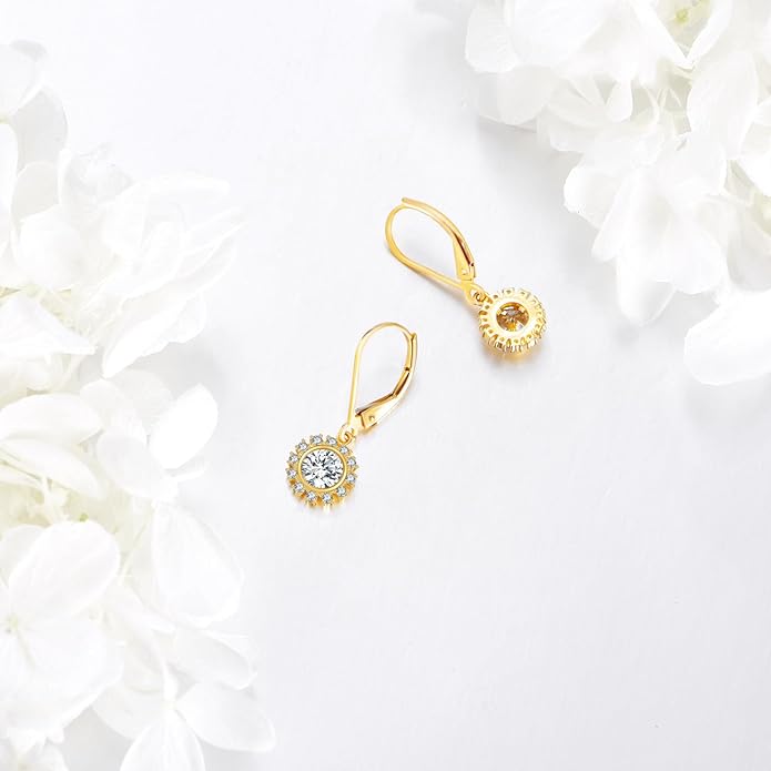 DOVRAN 10K 14K Solid Gold Leverback Earrings for Women Real Yellow Gold Filigree Dangle Earrings Trendy Jewelry Birthday Christmas Gifts for Wife Mom