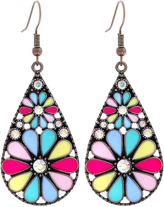 Colorful Green Teardrop Earrings for Women - Bohemian Style Enamel Dangle Earrings Lightweight Fashion Jewelry for Daily/Wedding/Party