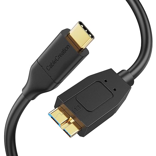 CableCreation 4FT USB C to Micro B Cable,10Gbps Speed External Hard Drive Braided,USB 3.1 Type C to Micro B Work for iPhone 15,16,Seagate WD Westgate My Passport,MacBook Pro/Air, iPad/Tablet,Black