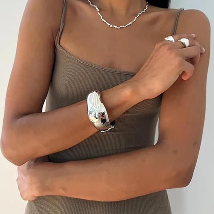 Gold/Silver Cuff Bangle Bracelets For Women Chunky Waterdrop Twisted Hinged Bangle Bracelets Minimalist Arm Cuff Bracelet Jewelry Gifts