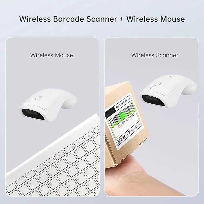 New Wireless Mouse Barcode Scanner, 2-in-1 Design 2D Handheld Barcode Scanner with Wireless Mouse Functions for POS System,Store,Supermarket, Warehouse.(Black)