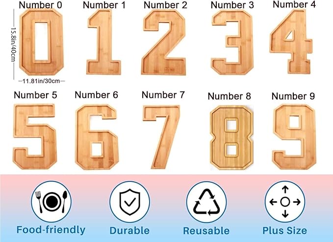 15.8'' Wood Number Charcuterie Fillable Board Box, Reusable Alphabet Number Shaped Form Tray for Anniversaries, Serving Tray for Birthday Party Decor Serving Plates Display Candy Cake (Number 7)