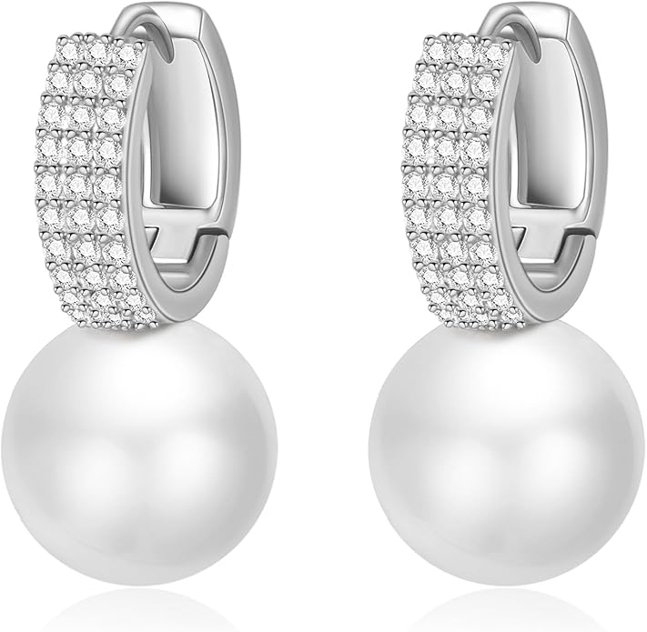 Pearl Earrings for Women 14K Gold Plated Hypoallergenic Pearl Earrings 5A Cubic Zirconia Dangle Earrings Elegant Jewelry