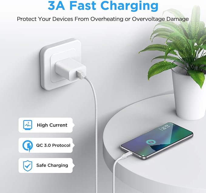 etguuds 6.6ft USB A to USB C Cable 3A Fast Charging, 2-Pack USB A to USB Type C Charger Cord for iPhone 16 15 Pro/Pro Max/Plus, for Samsung Galaxy S24 S23 S22 S21 S20 S10 A55 Flip Note, Moto, White