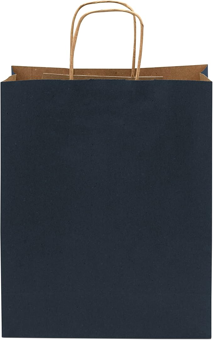Prime Line Packaging Paper Gift Bags, Navy Blue Gift Bags with Handles, Medium Shopping Bags for Small Business, Retail, Boutiques, Graduation, Bulk, 10x5x13, 50 Pack