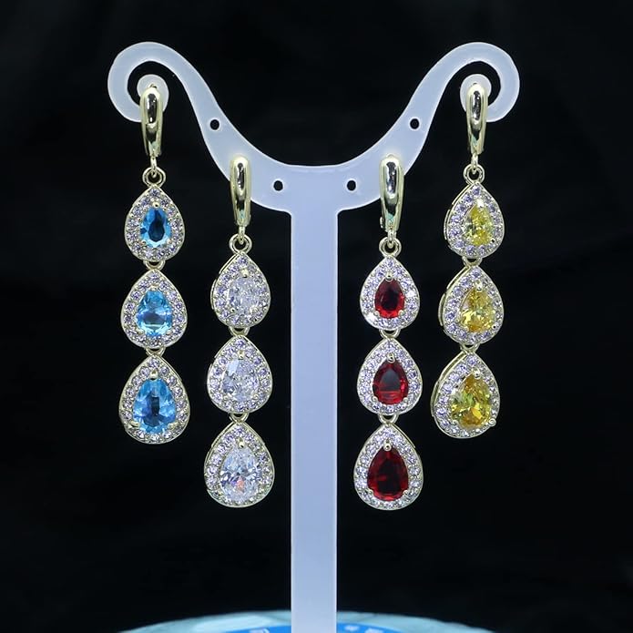 LMXXVJ Necklace Long Earrings Bracelet Set, White Gold Plated Created Blue Sapphire Jewelry Set Wedding Party Gift Jewelry for Women Bridal Bridesmaid
