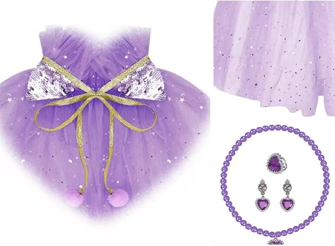 Princess Dress Up Clothes, 7pcs Princess Cape Crown with Wand for Girls 3-8 Years Toddler Princess Dress Up for Birthday Gift