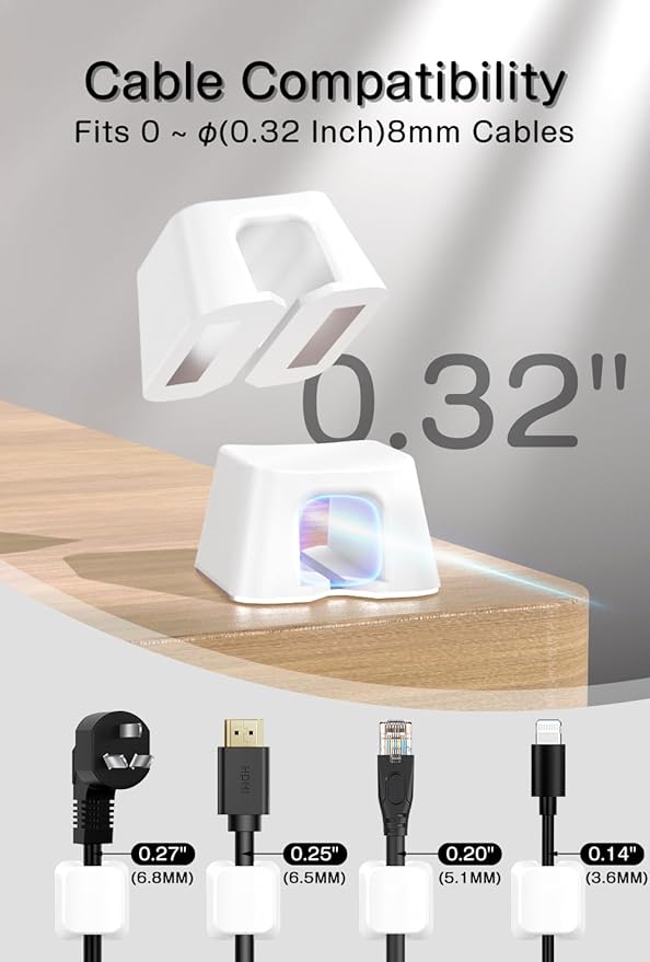 Viaky 8 Pack Magnetic Cable Clips, Large Size Under Desk Cable Management, Workspace Charger Organizer,Cord Holder with Adhesive Metal Disc, Office Desk Accessories for Nightstand Car Wall (White)